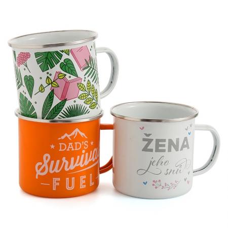 Al aire libre de alta calidad personalizada impresa sublimación colorida o logotipo de impresión personalizada taza de esmalte de camping 