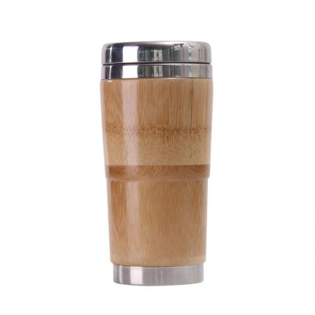 taza del coche del negocio del grano de madera de la cáscara de bambú del acero inoxidable 